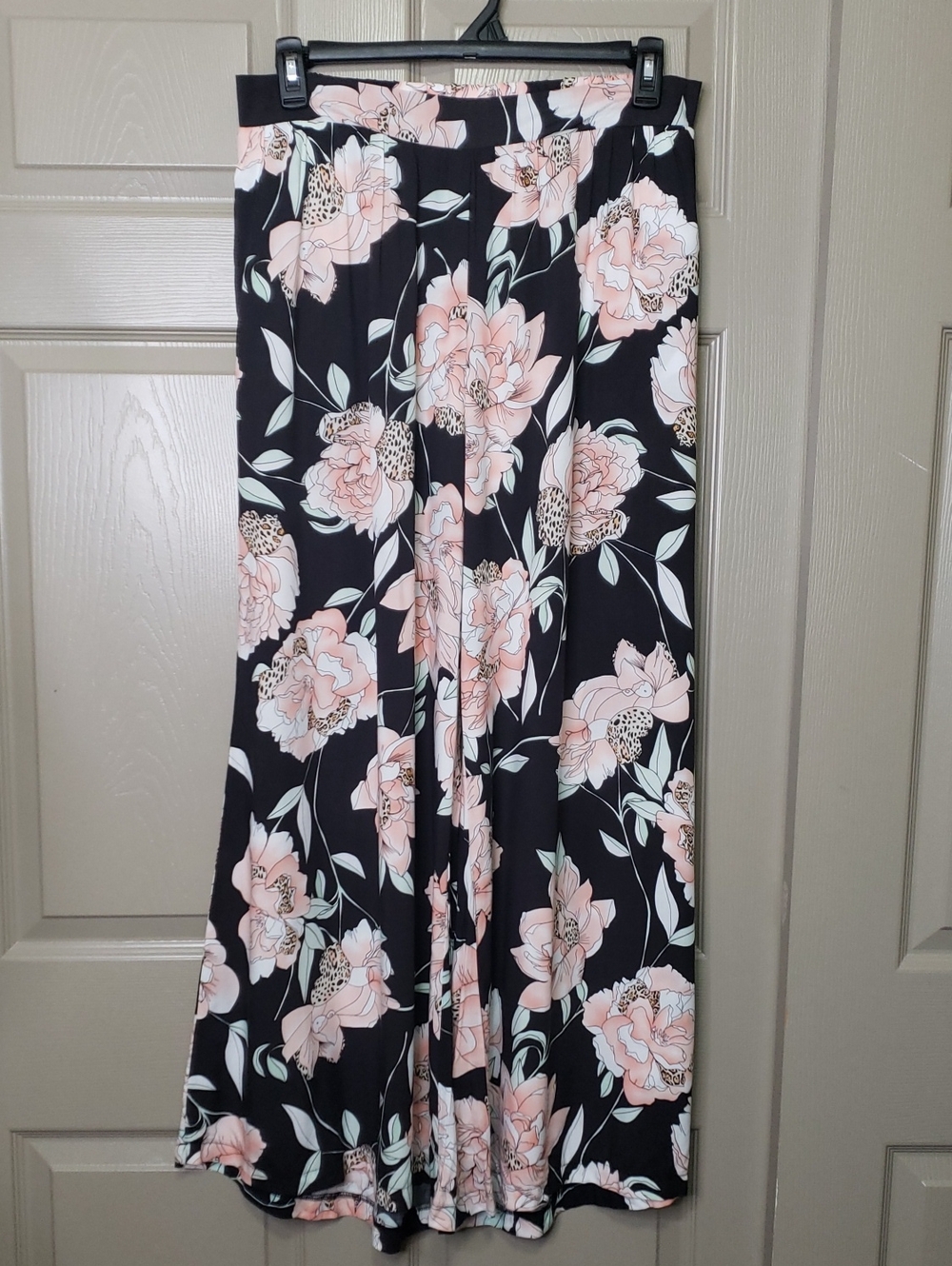 JAASE Floral Black & Blush Palazzo Wide Leg Boho Pants Size XL